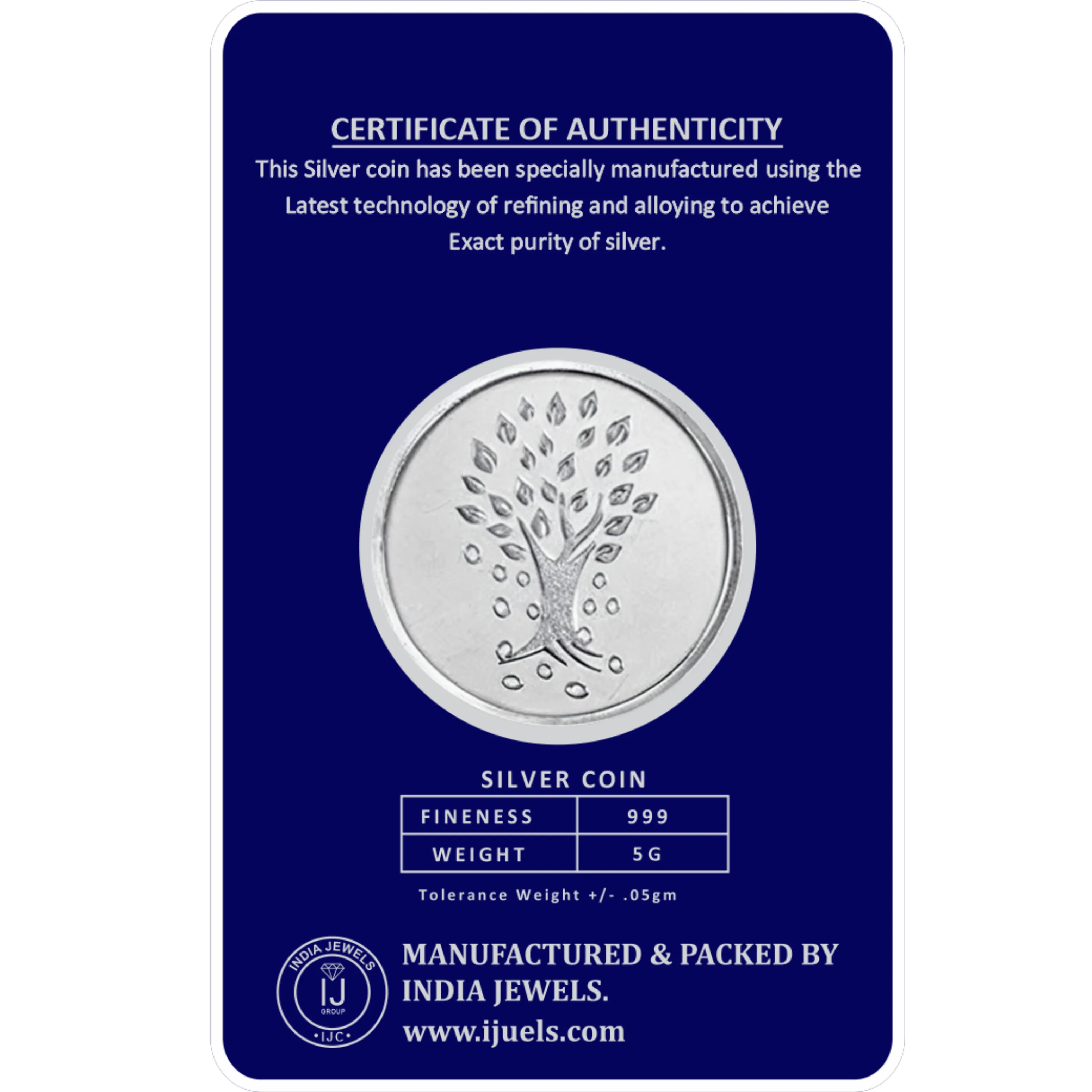 5 Grams Pure Silver Buddha coin with kaplvraksha tree. BIS and certified buddha silver coin with certificate of Purity
