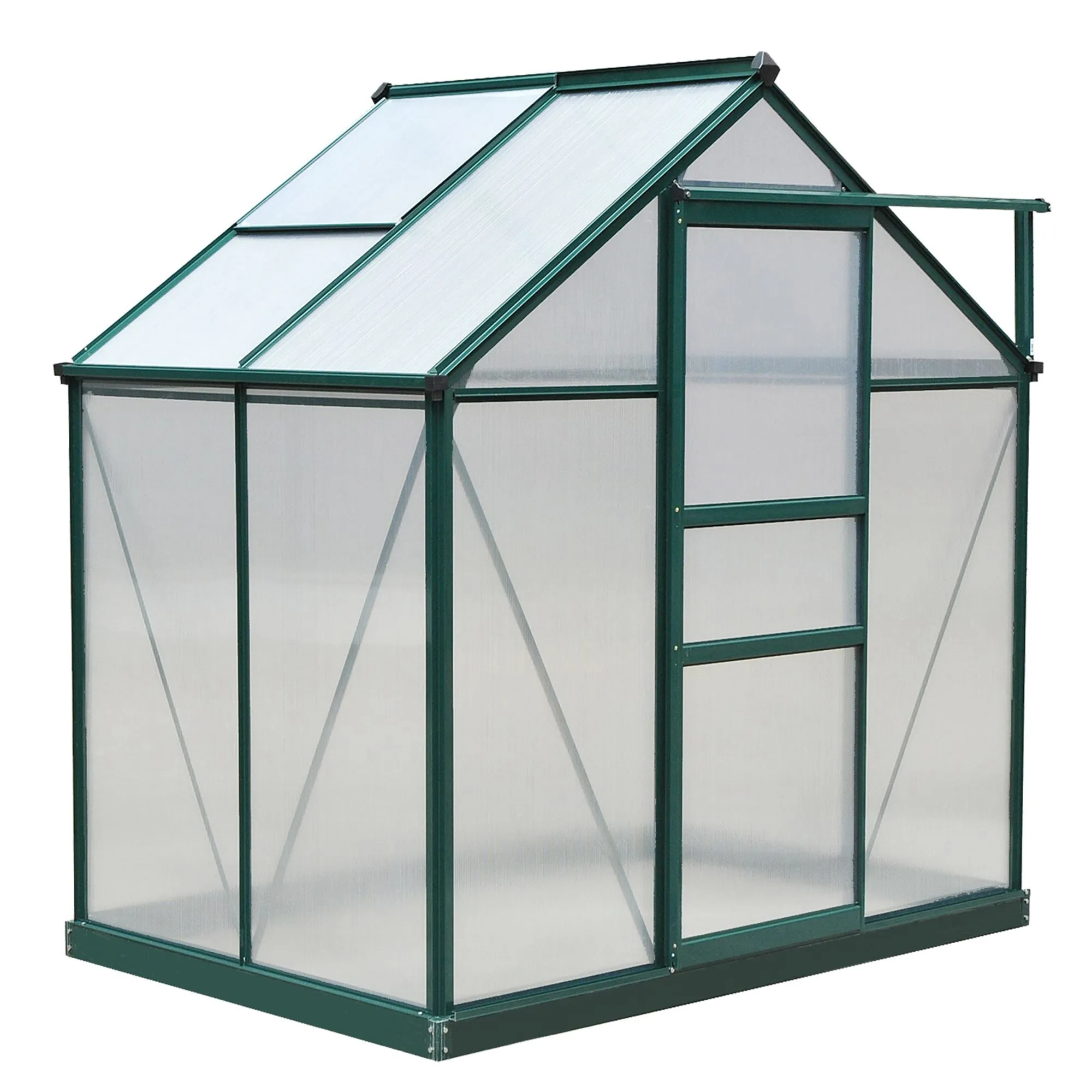 6 x 4ft Polycarbonate Greenhouse, Large Walk-In Green House with Slide Door and Window, Garden Plants Grow House with Aluminium Frame and Foundation, Green
