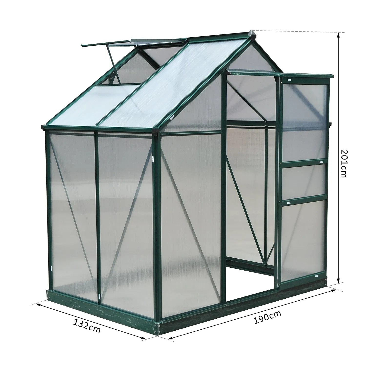 6 x 4ft Polycarbonate Greenhouse, Large Walk-In Green House with Slide Door and Window, Garden Plants Grow House with Aluminium Frame and Foundation, Green