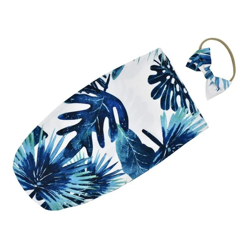 Baby Printed Photography Prop Blankets Printed Swaddle Muslin Wrap  Headband 2PCS