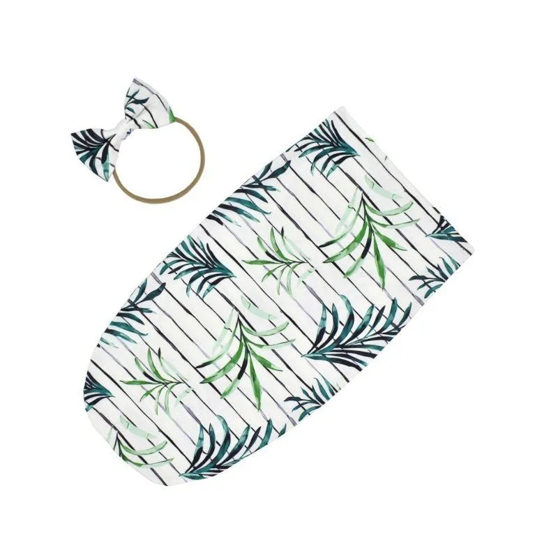 Baby Printed Photography Prop Blankets Printed Swaddle Muslin Wrap  Headband 2PCS