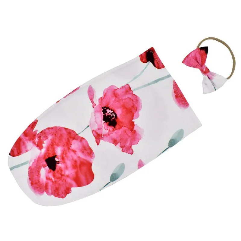 Baby Printed Photography Prop Blankets Printed Swaddle Muslin Wrap  Headband 2PCS