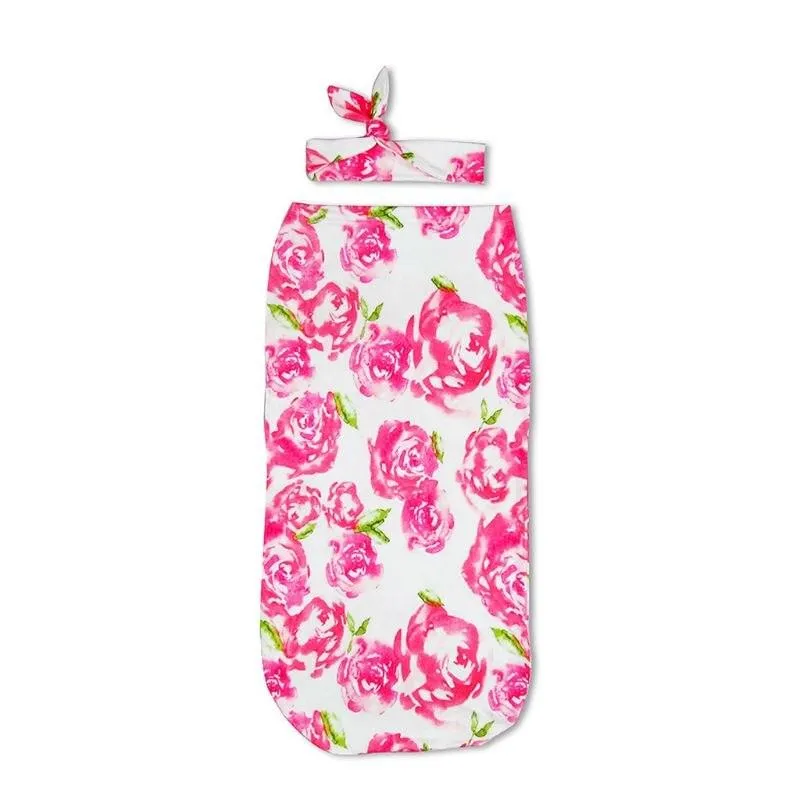 Baby Printed Photography Prop Blankets Printed Swaddle Muslin Wrap  Headband 2PCS