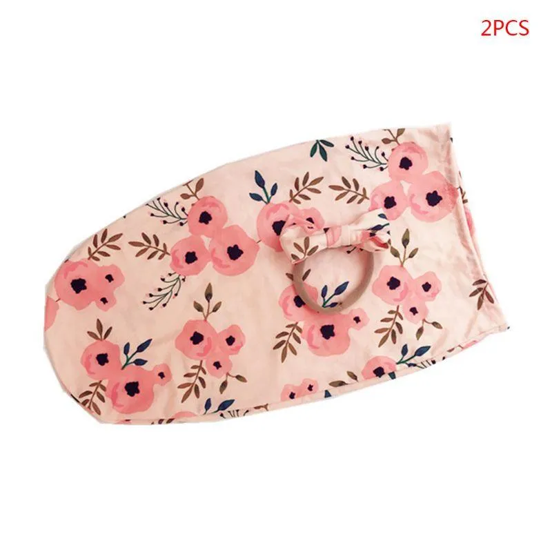 Baby Printed Photography Prop Blankets Printed Swaddle Muslin Wrap  Headband 2PCS