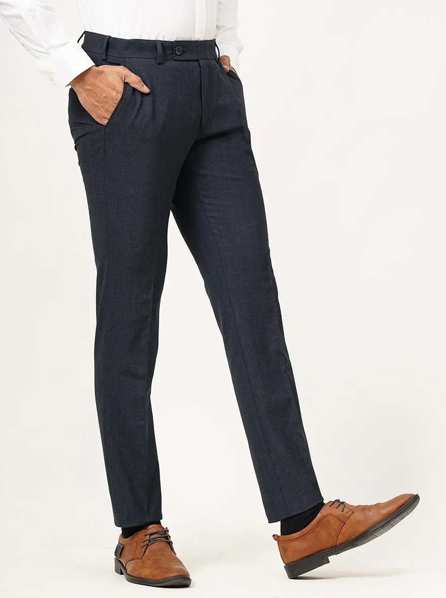 Blue Checked Super Slim Fit Formal Trouser | JadeBlue