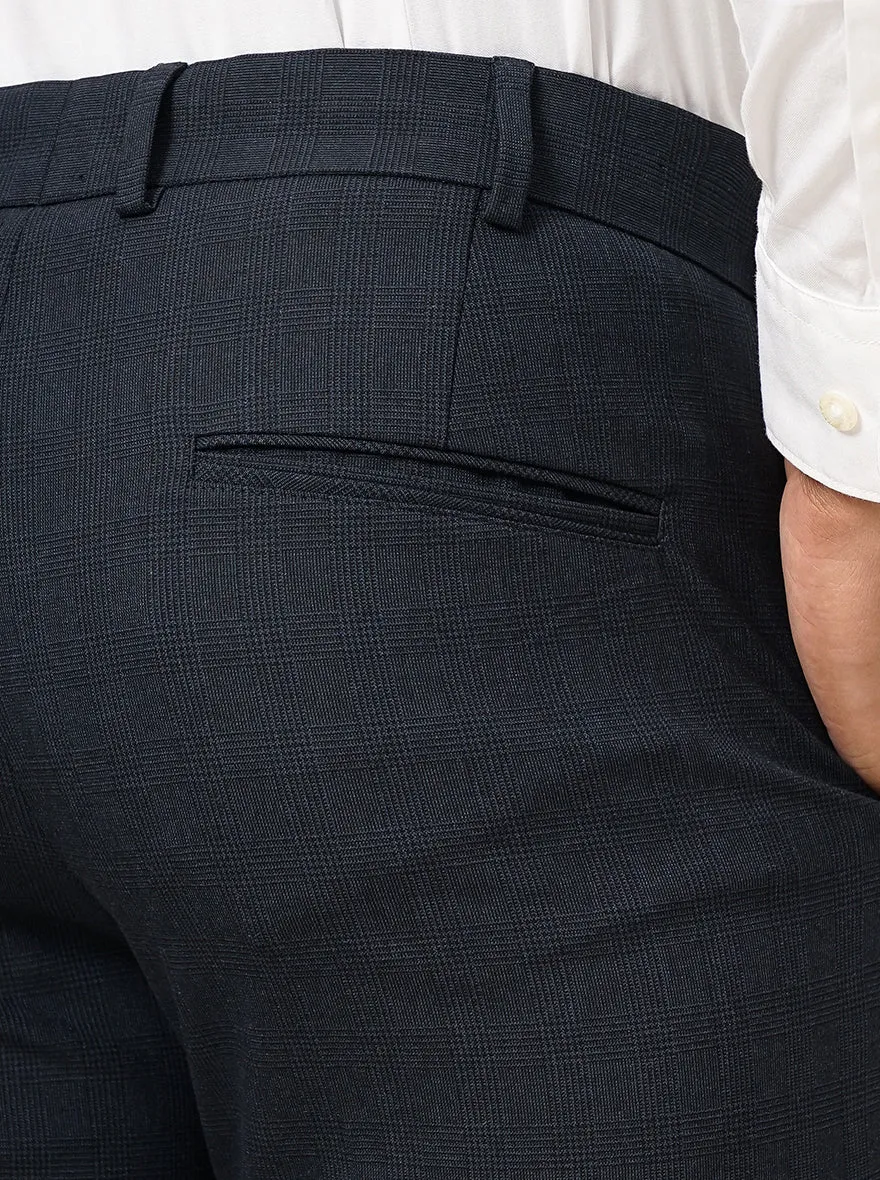 Blue Checked Super Slim Fit Formal Trouser | JadeBlue