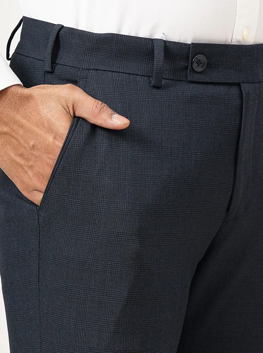 Blue Checked Super Slim Fit Formal Trouser | JadeBlue