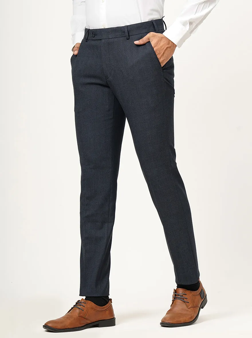 Blue Checked Super Slim Fit Formal Trouser | JadeBlue