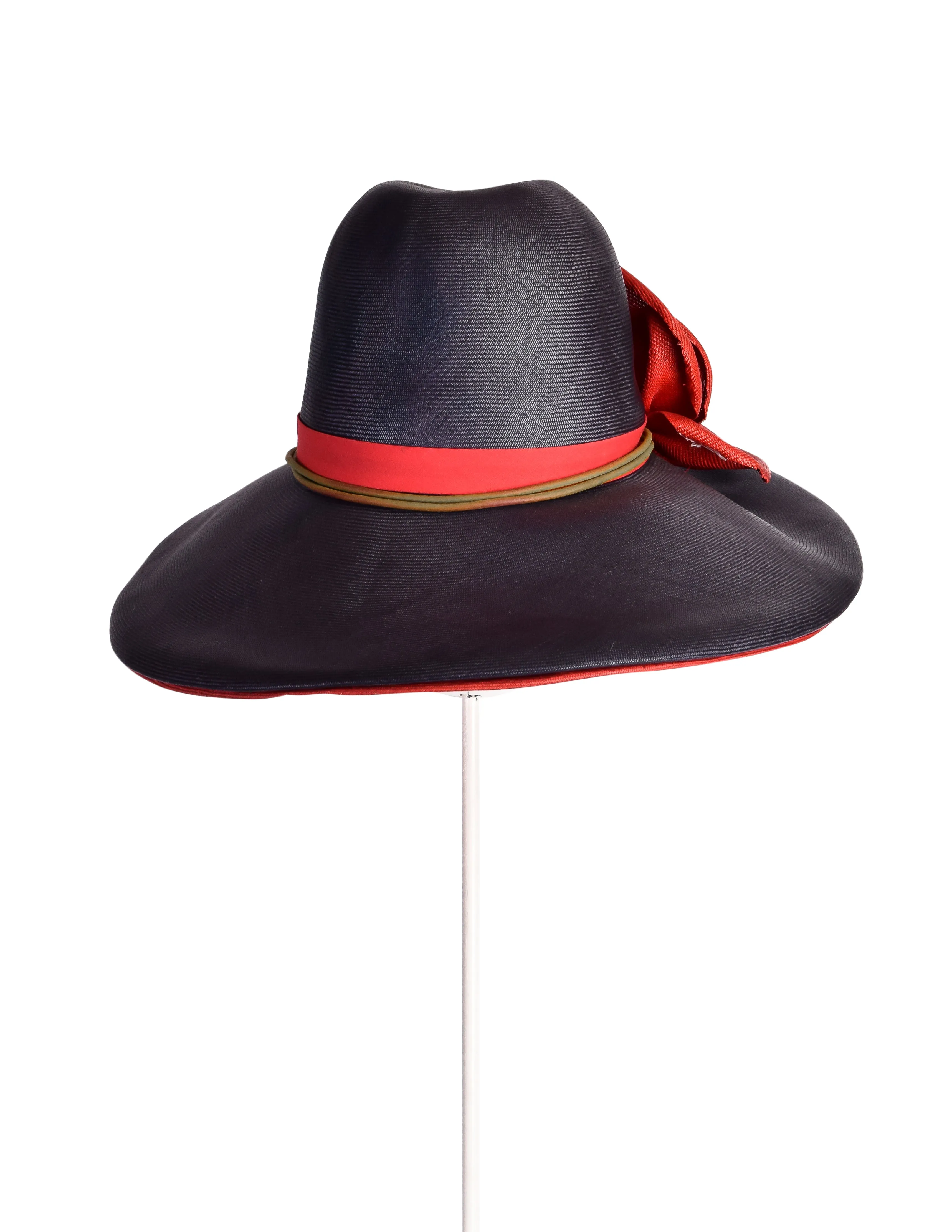 Christian Dior Chapeaux Vintage Blue and Red Flower Straw Hat
