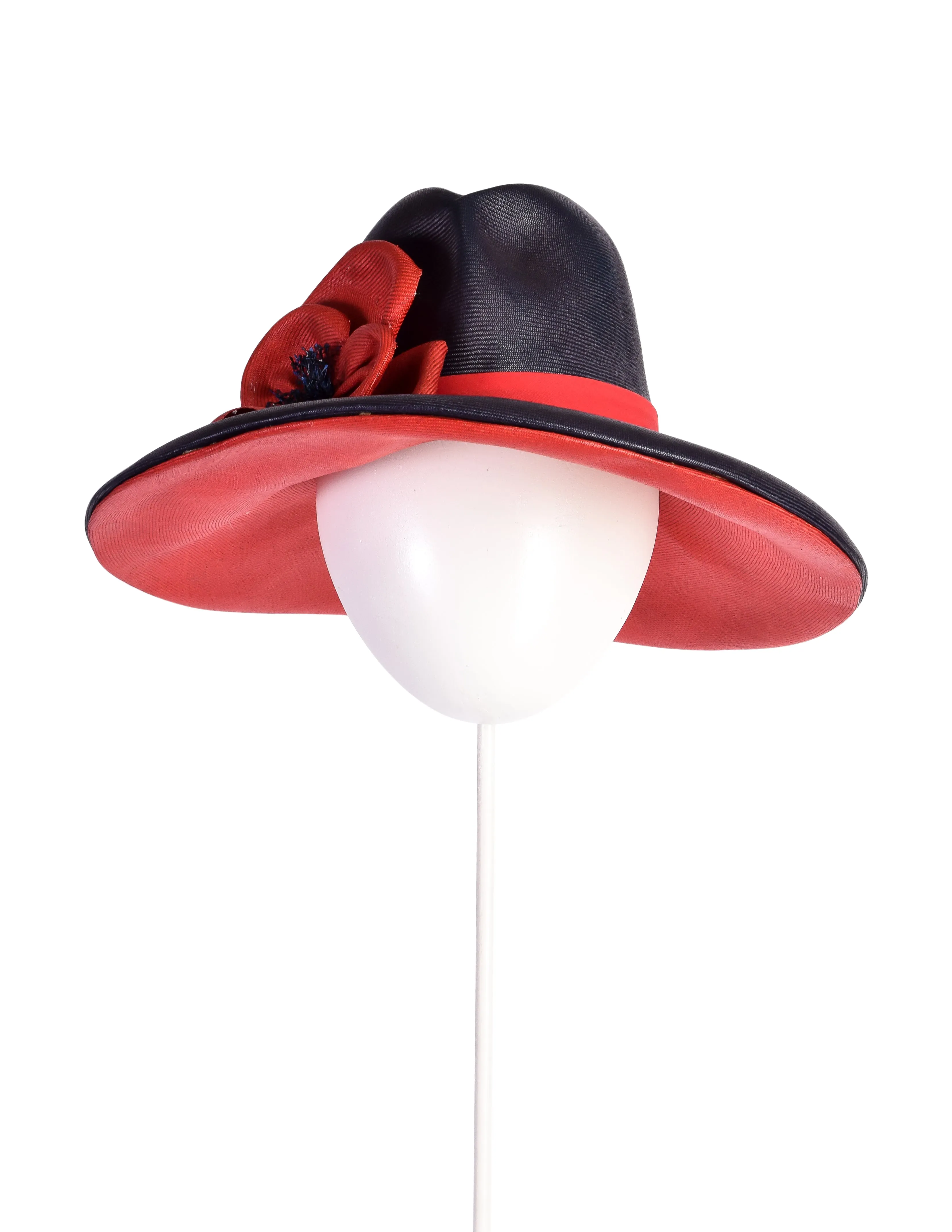 Christian Dior Chapeaux Vintage Blue and Red Flower Straw Hat