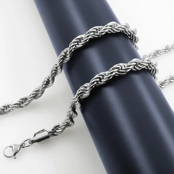 Classy Men 4mm Silver Rope Chain Necklace
