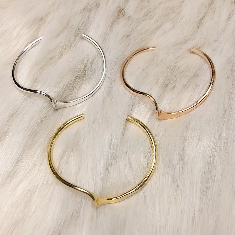 Elegant Wave Shiny Metallic Golden Silver Bracelet