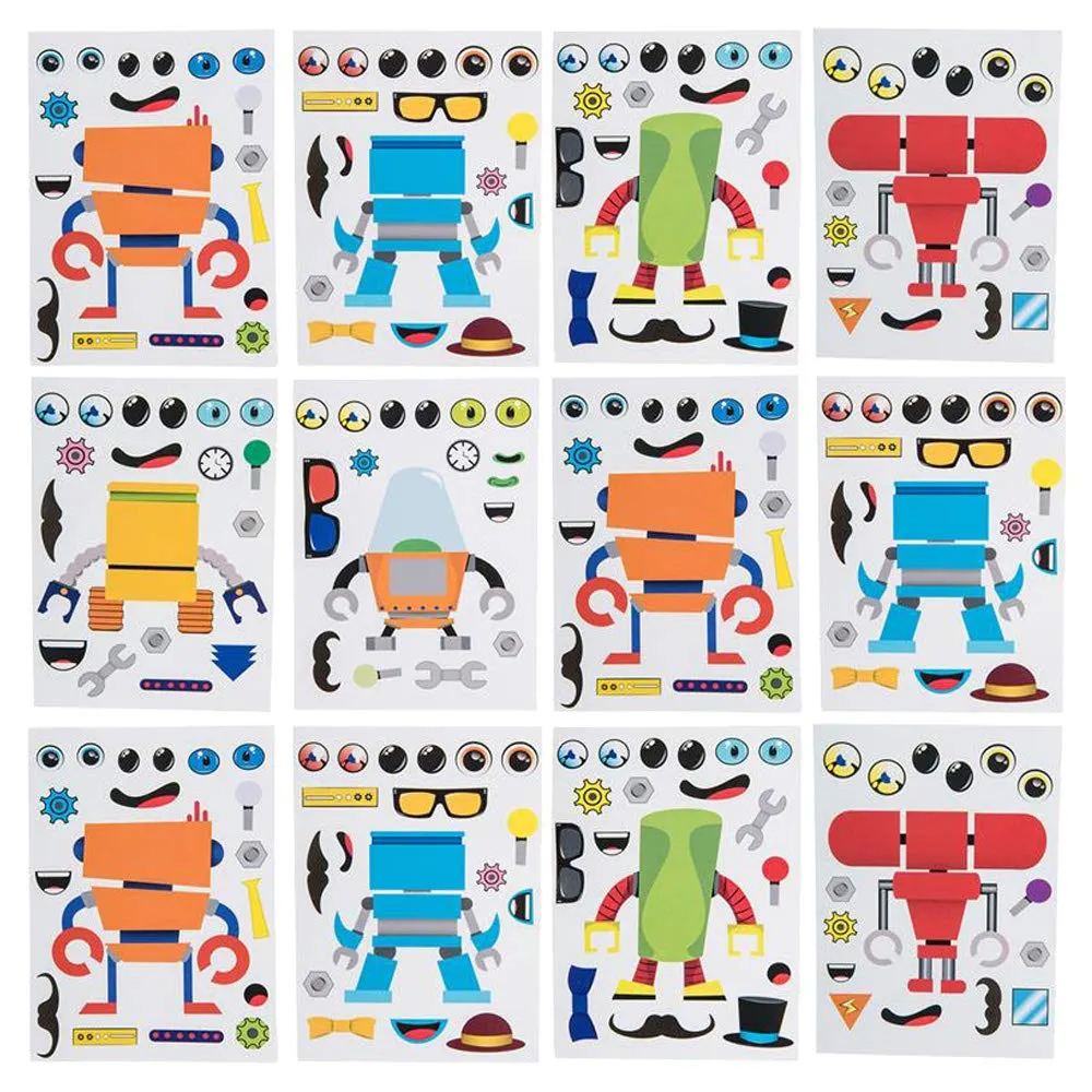 Kicko Robotic Sticker Sheets - Set of 12 Make a Robot Character Stickers in Assorted