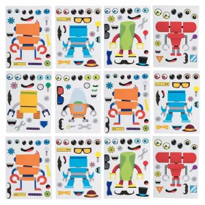 Kicko Robotic Sticker Sheets - Set of 12 Make a Robot Character Stickers in Assorted