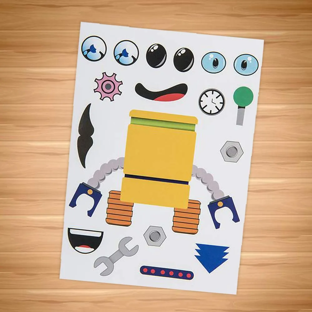 Kicko Robotic Sticker Sheets - Set of 12 Make a Robot Character Stickers in Assorted