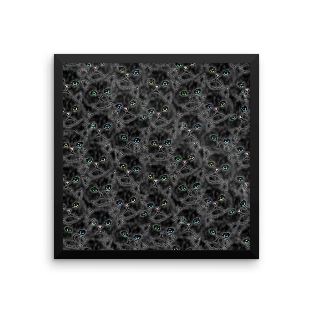 LUCKY BLACK KITTY FACES Framed poster