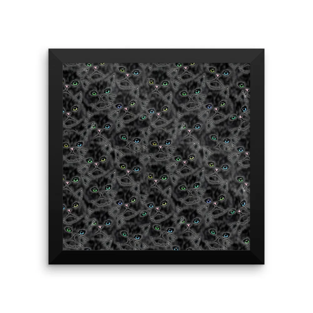 LUCKY BLACK KITTY FACES Framed poster