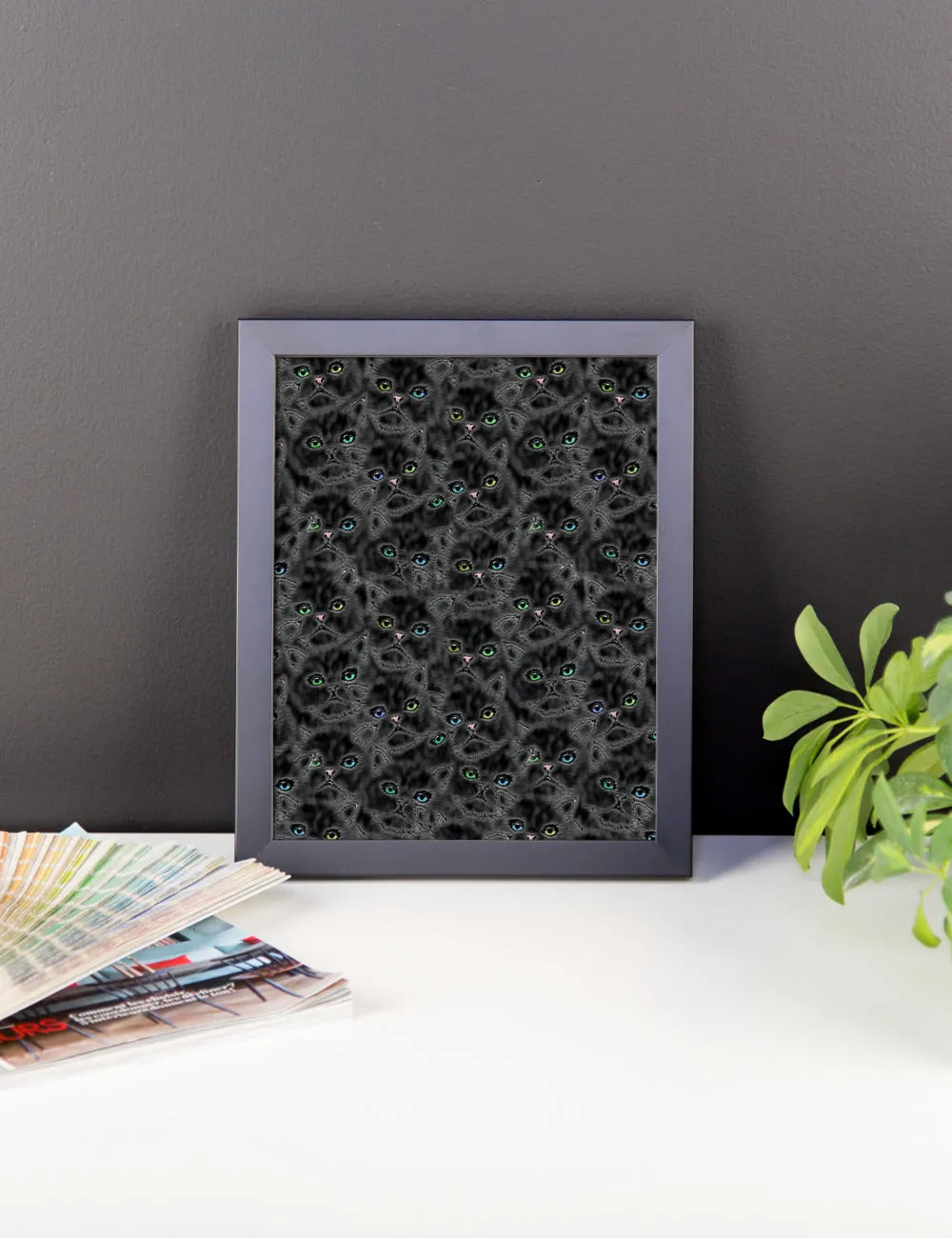 LUCKY BLACK KITTY FACES Framed poster