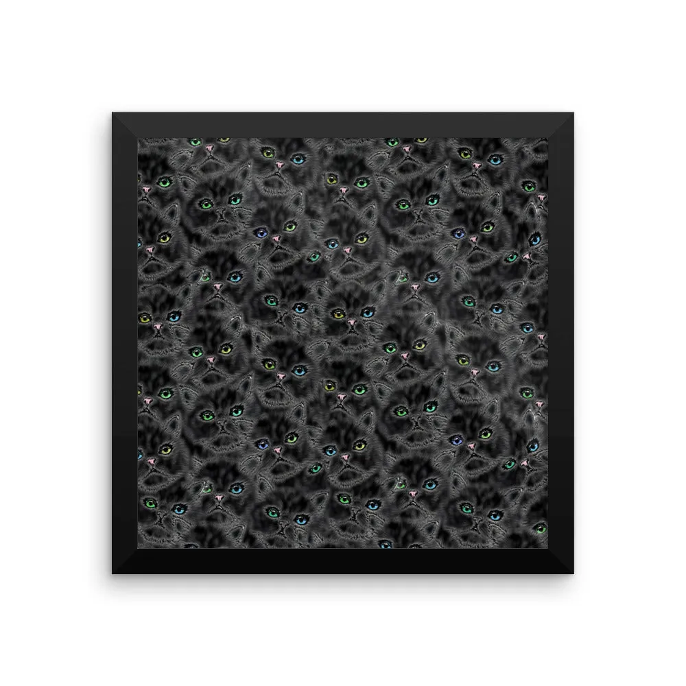 LUCKY BLACK KITTY FACES Framed poster