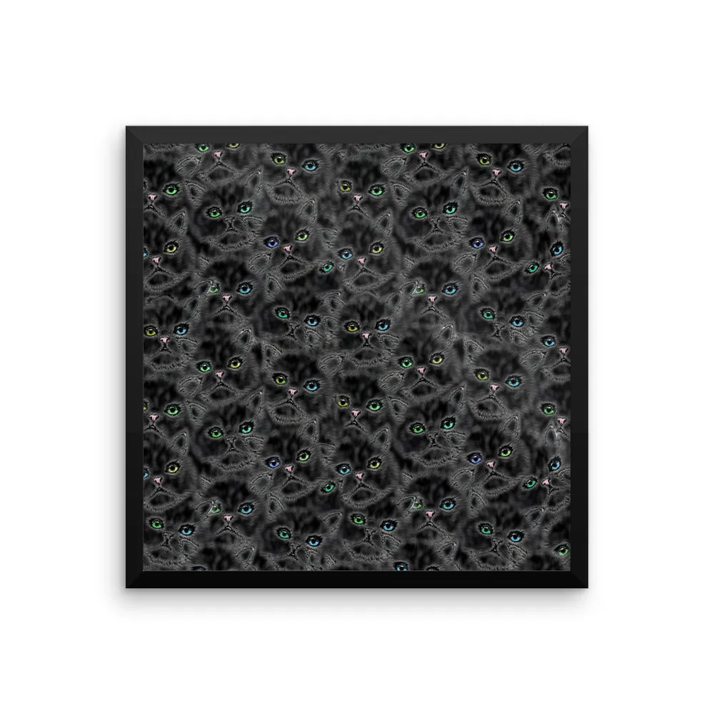LUCKY BLACK KITTY FACES Framed poster