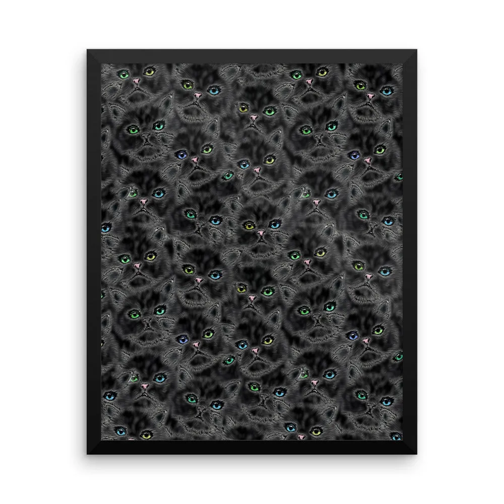 LUCKY BLACK KITTY FACES Framed poster