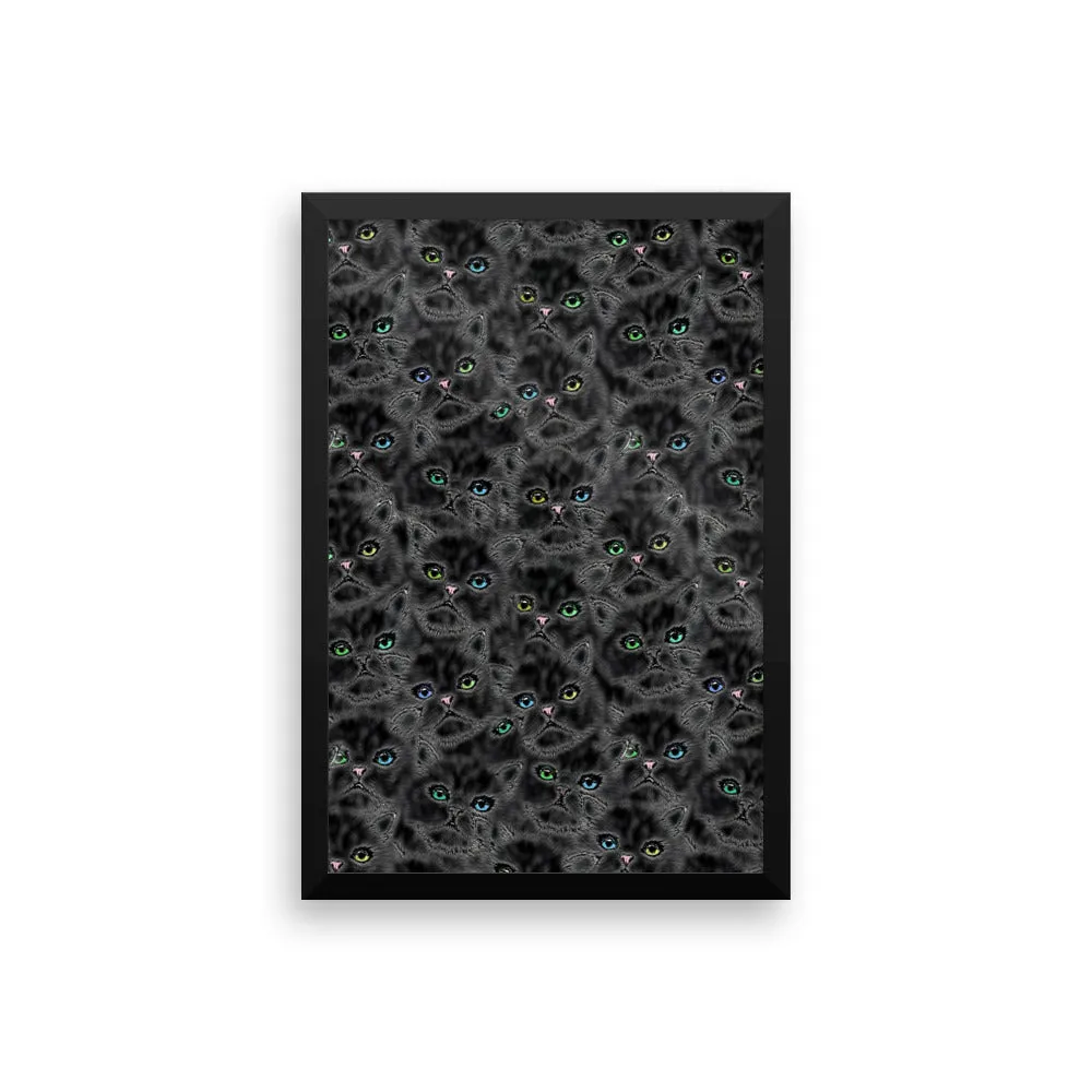 LUCKY BLACK KITTY FACES Framed poster