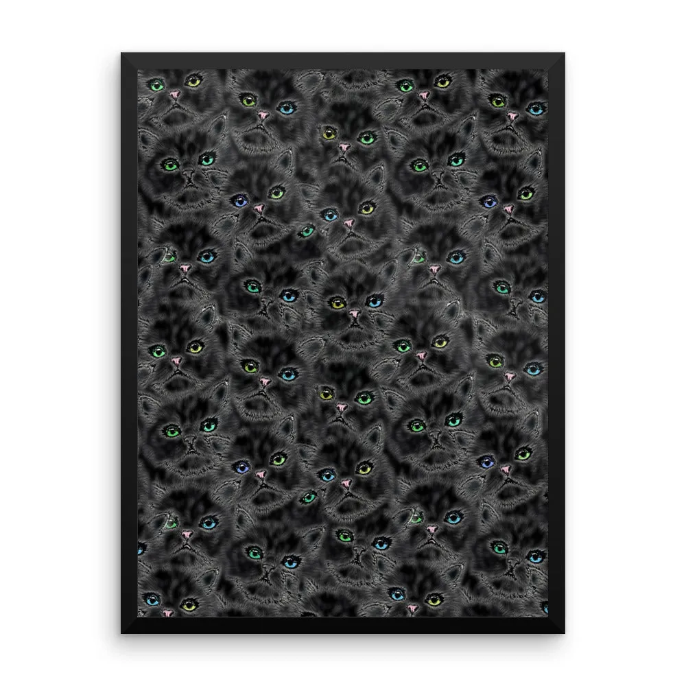 LUCKY BLACK KITTY FACES Framed poster