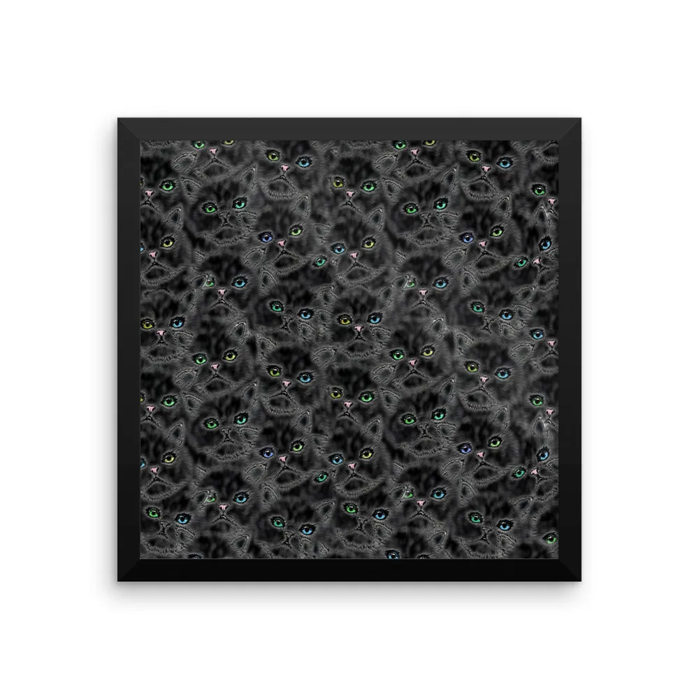 LUCKY BLACK KITTY FACES Framed poster