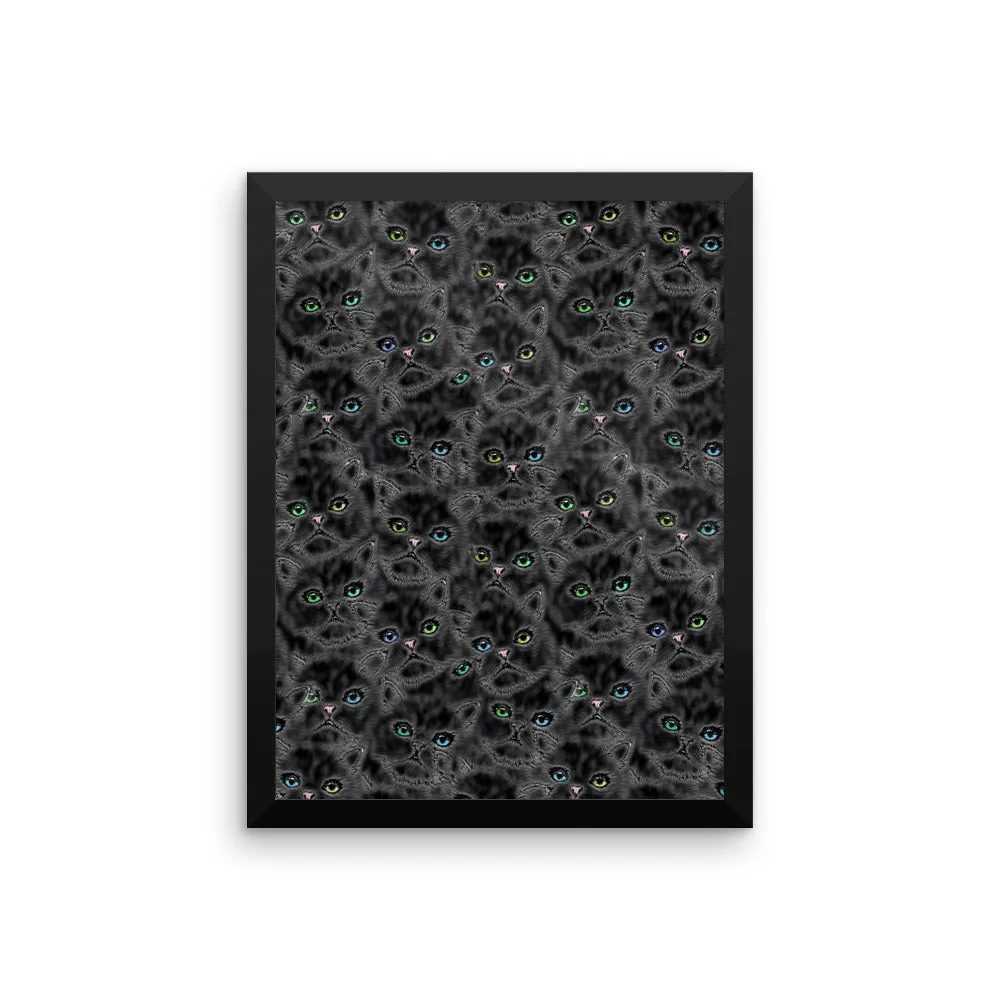 LUCKY BLACK KITTY FACES Framed poster
