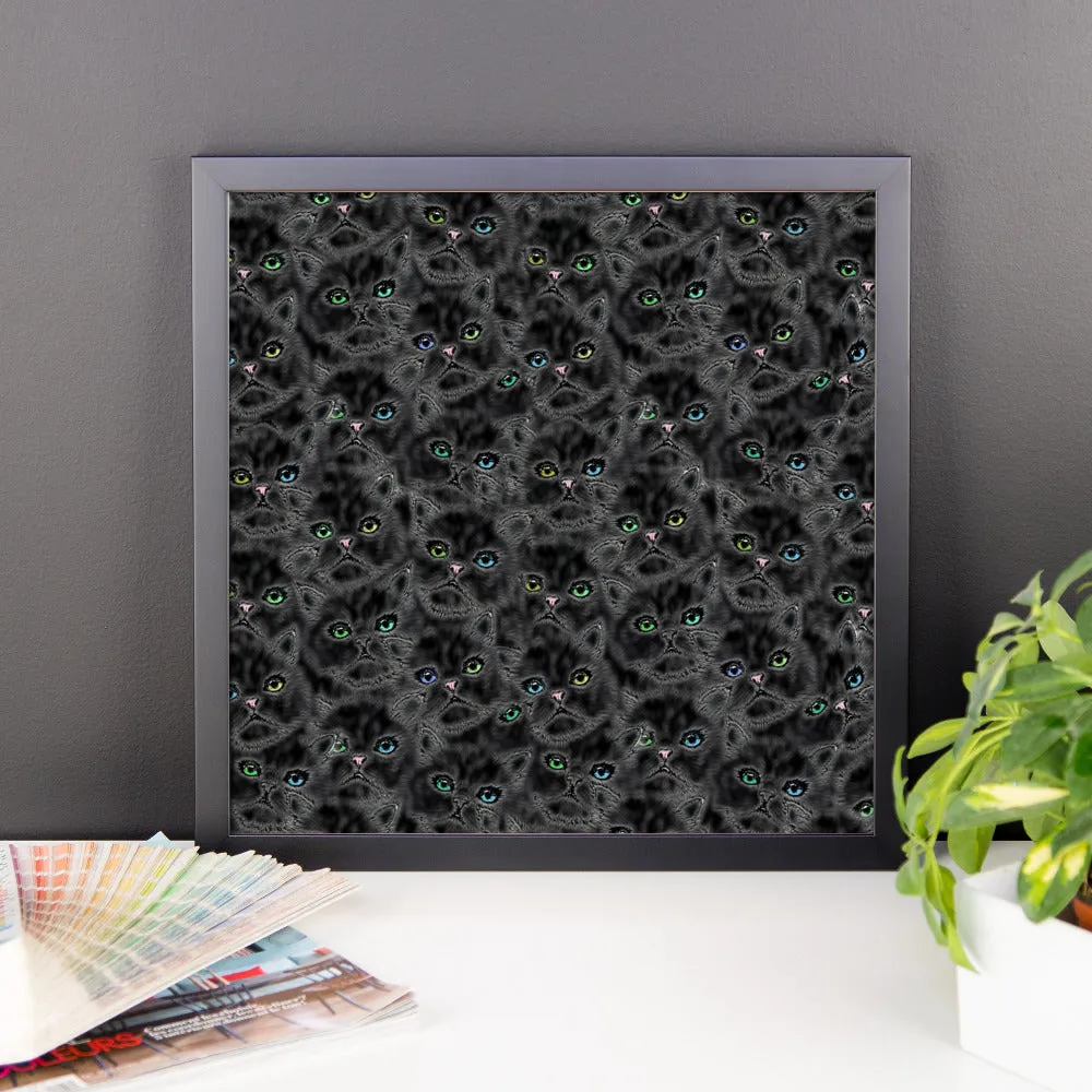 LUCKY BLACK KITTY FACES Framed poster
