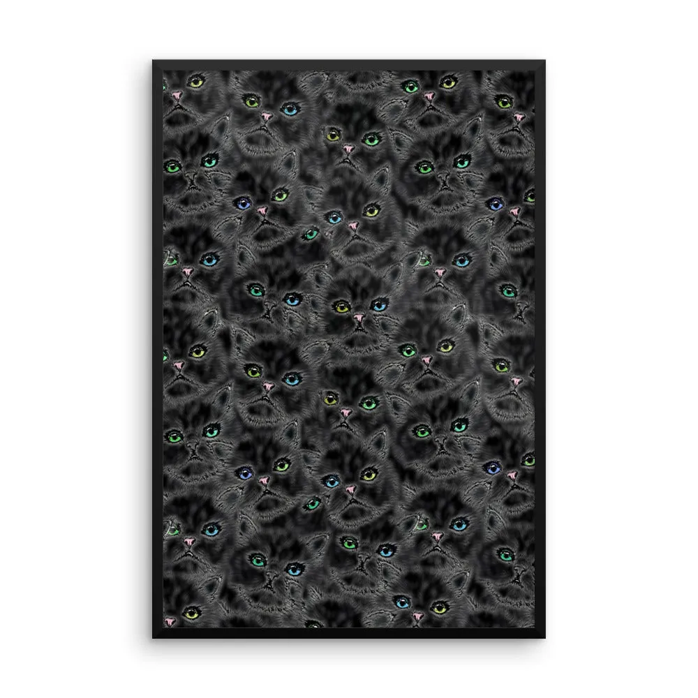 LUCKY BLACK KITTY FACES Framed poster