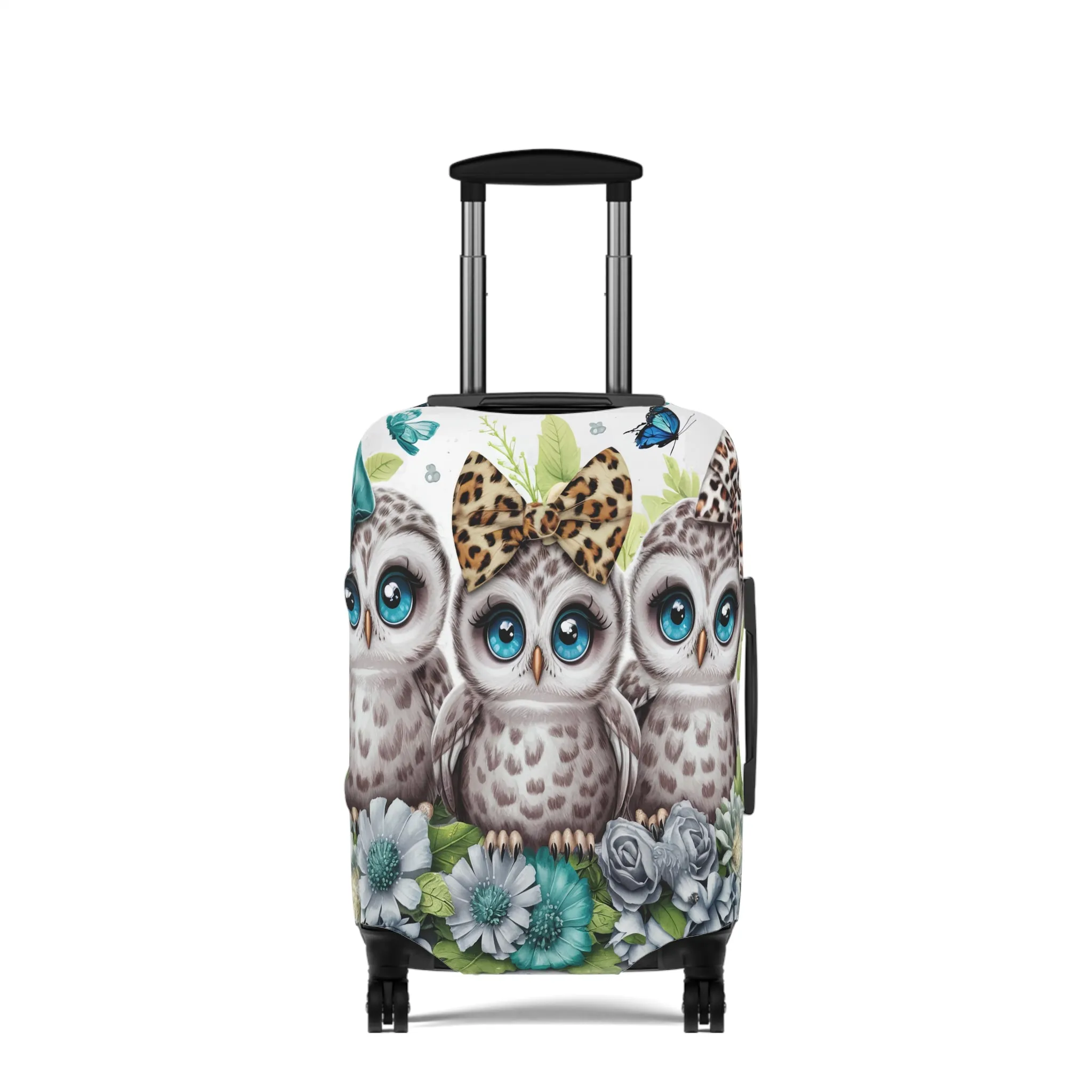 Luggage Cover, Blue Floral Owls, awd-1469
