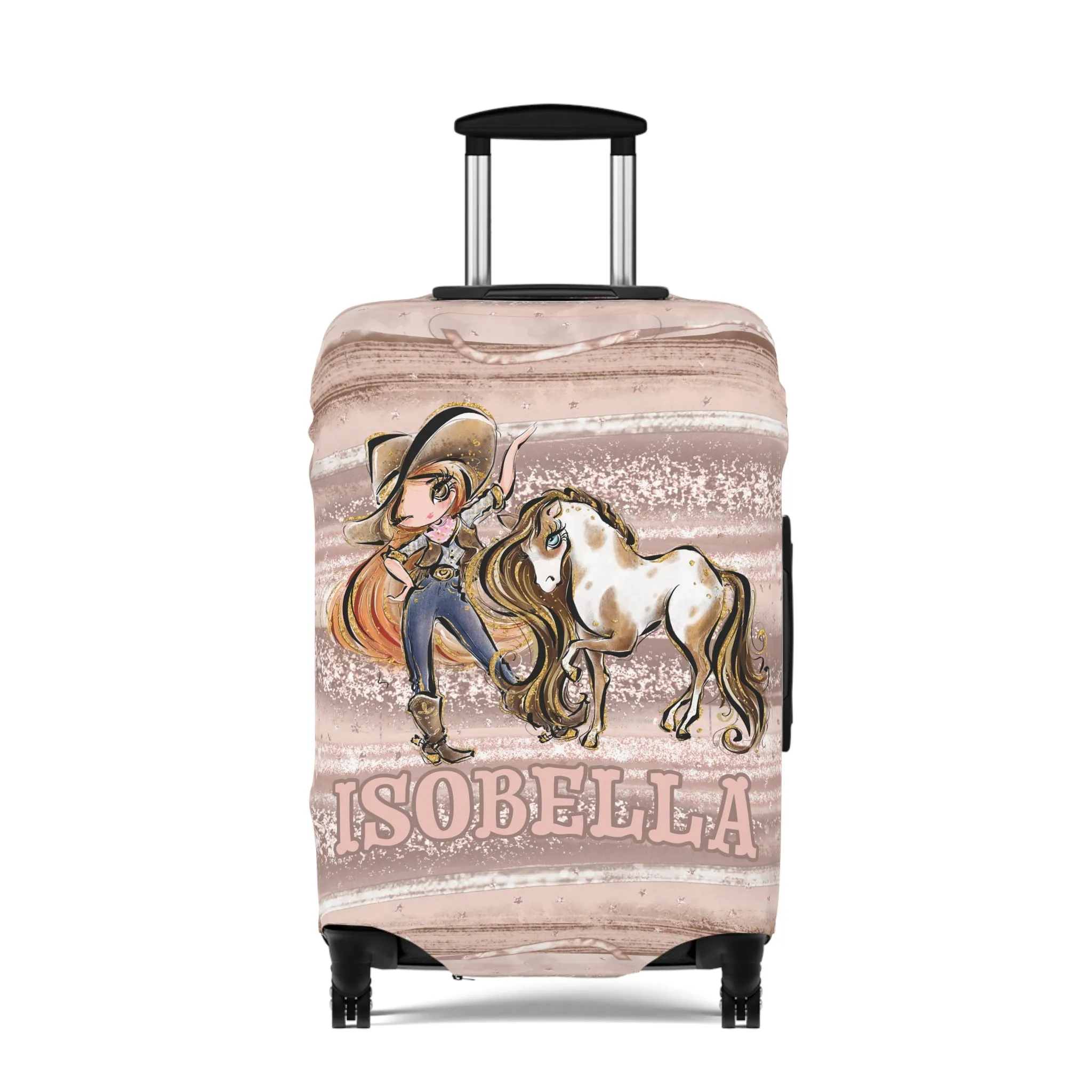 Luggage Cover, Howdy Cowgirl and Horse, Red Hair Brown Eyes