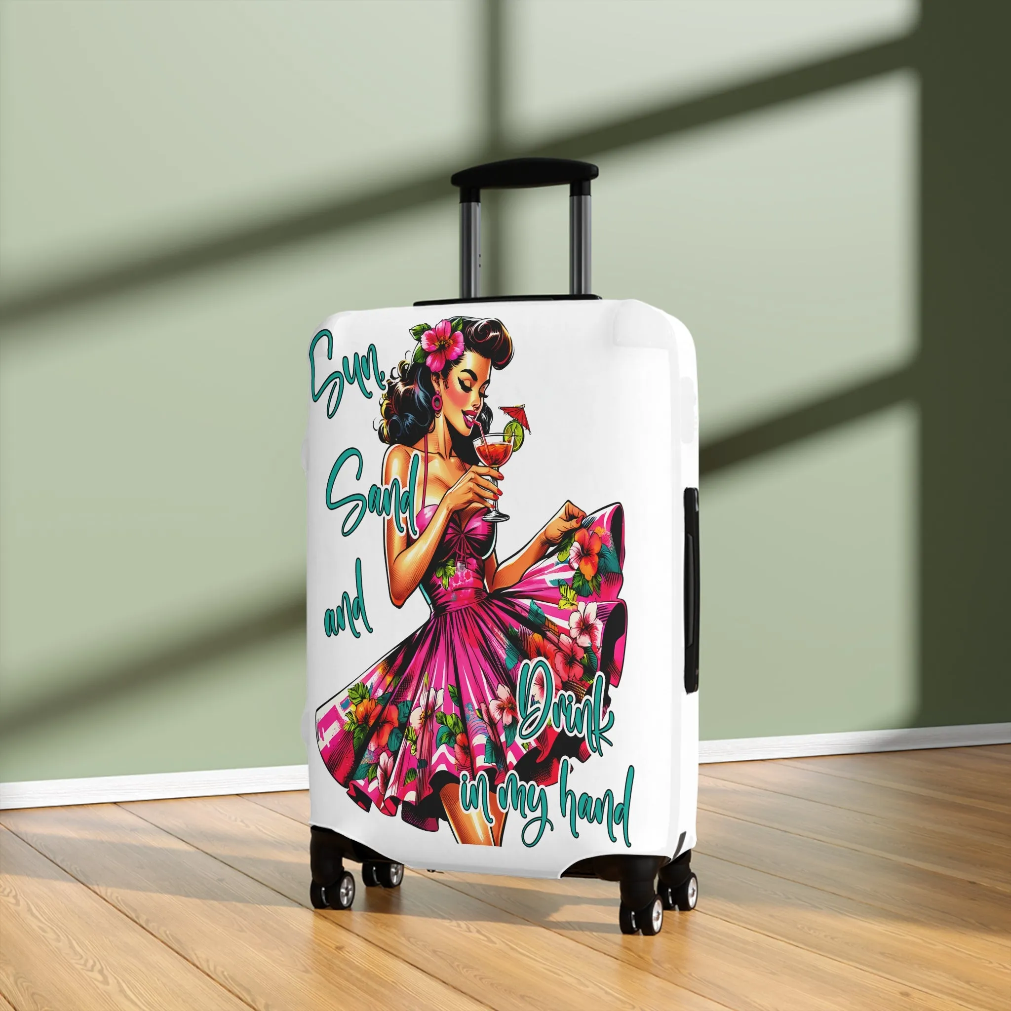 Luggage Cover, Retro Girl, Sun Sand and Drink in Hand, awd-3012