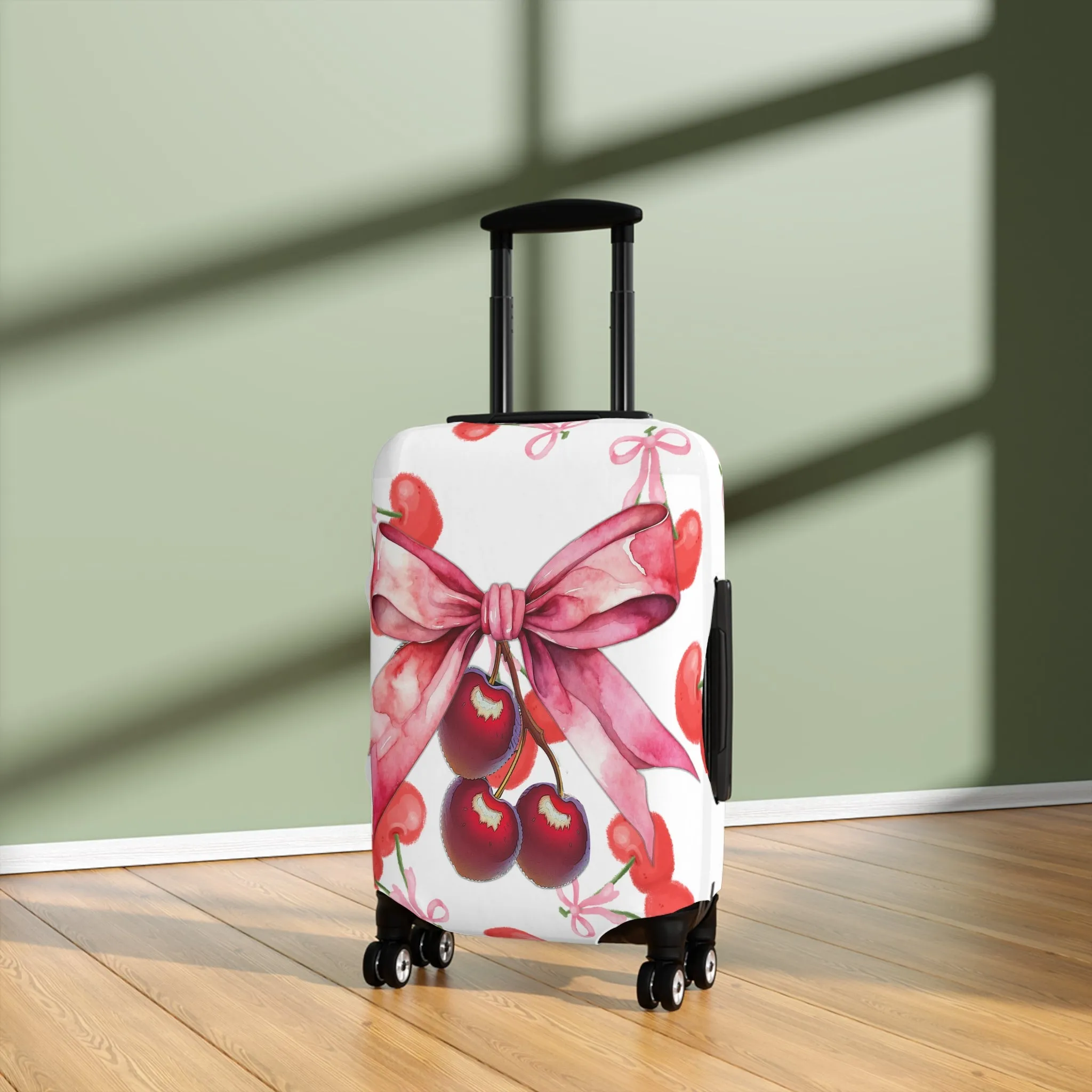 Luggage Cover, Rockabilly, Coquette, Pink Cherries and Ribbon, awd-2506