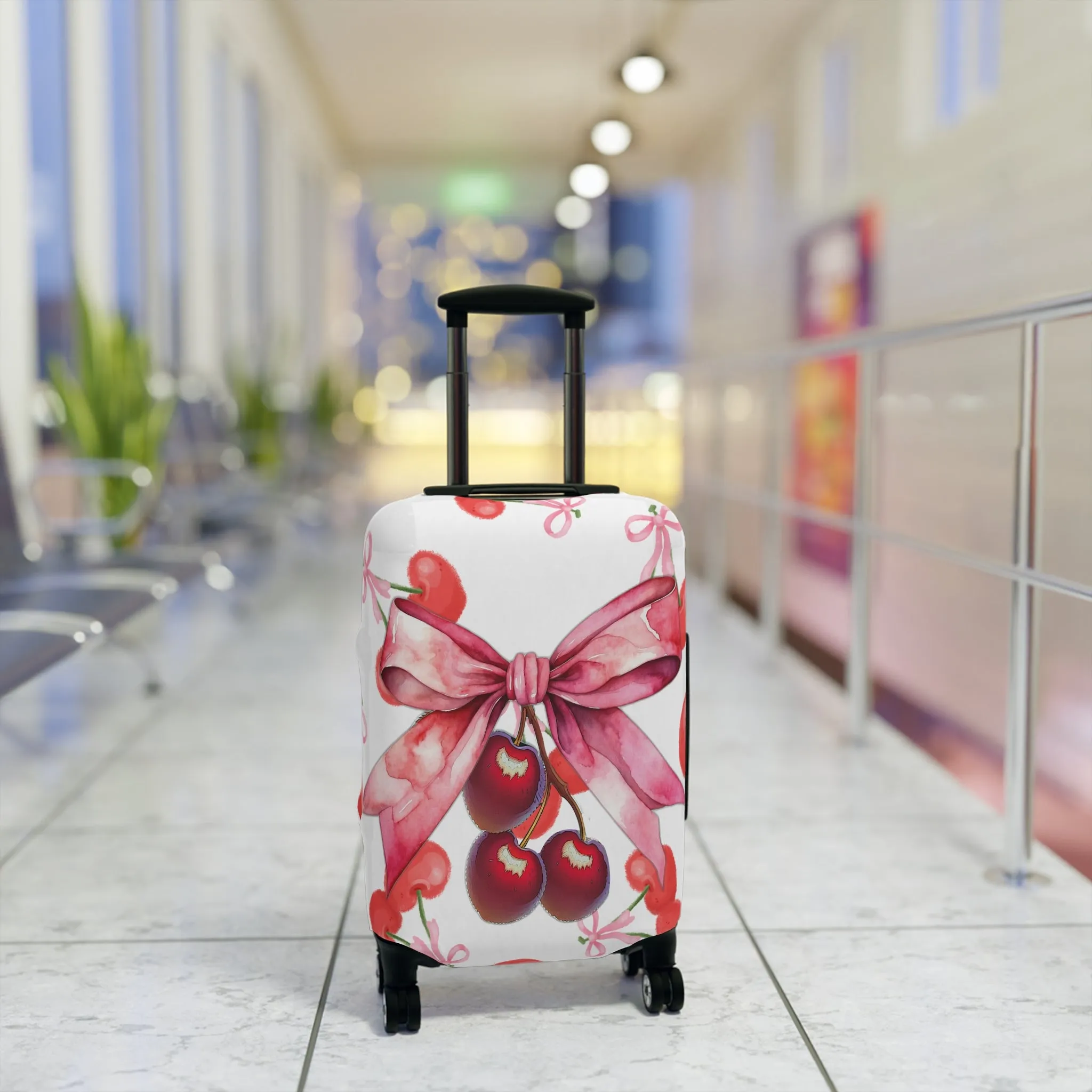Luggage Cover, Rockabilly, Coquette, Pink Cherries and Ribbon, awd-2506