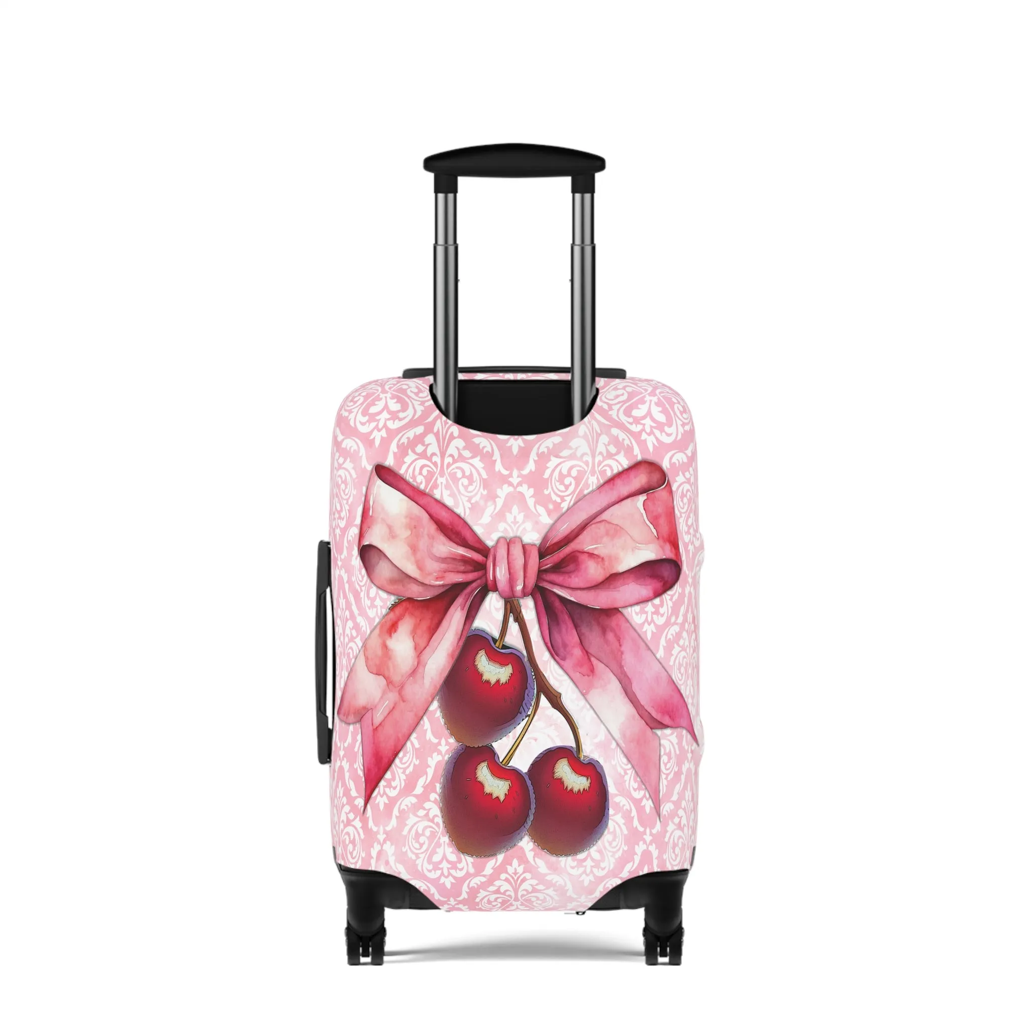 Luggage Cover, Rockabilly, Coquette, Pink Damask, Cherries and Ribbon, awd-2507