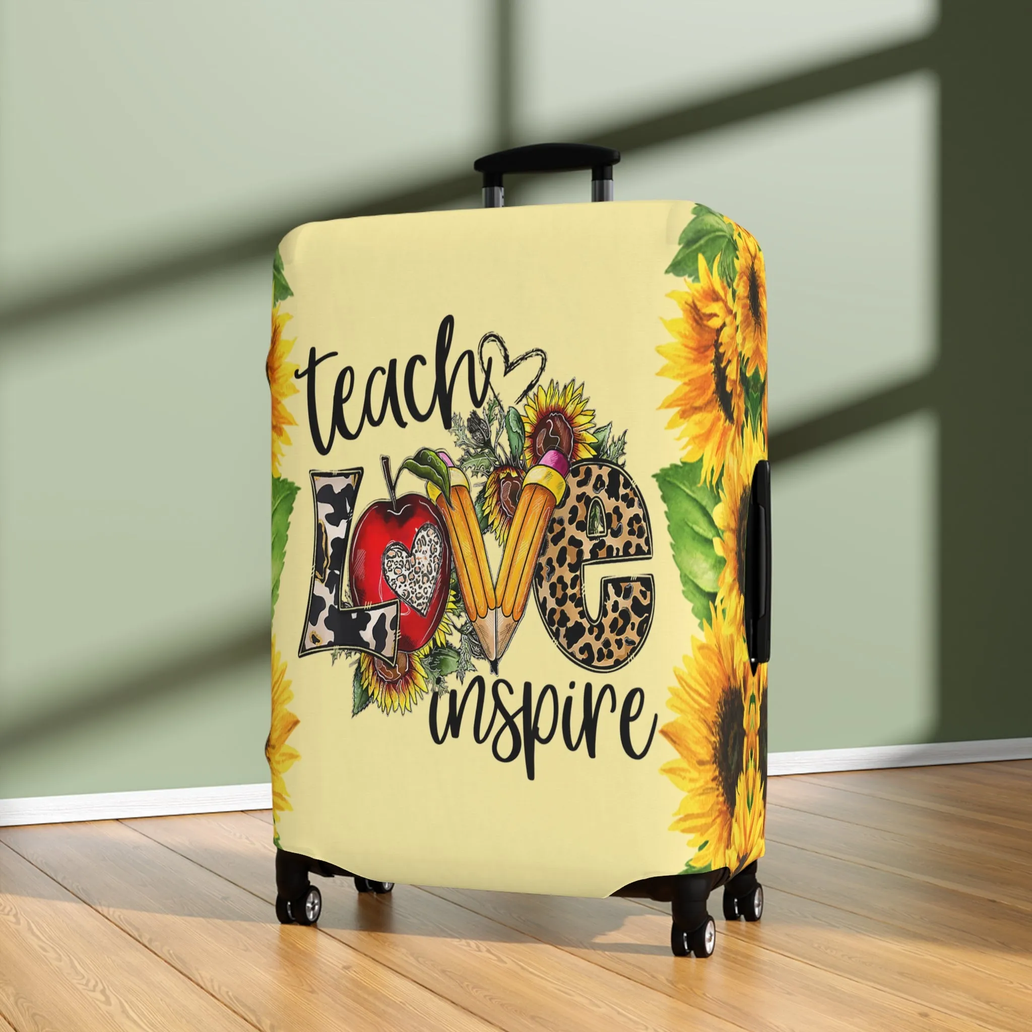 Luggage Cover, Teacher, Sunflowers, Teach, Love, Inspire, awd-1756