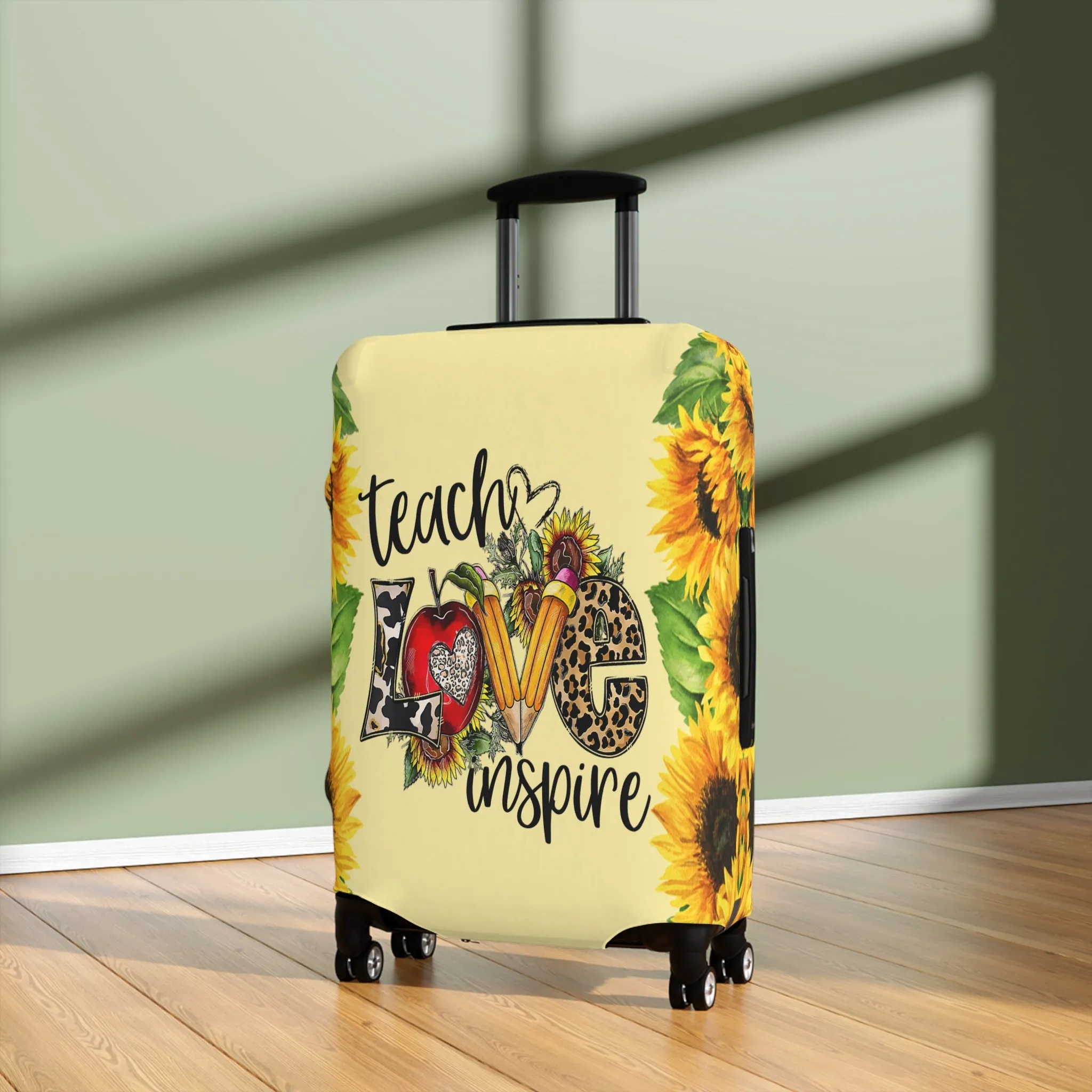 Luggage Cover, Teacher, Sunflowers, Teach, Love, Inspire, awd-1756