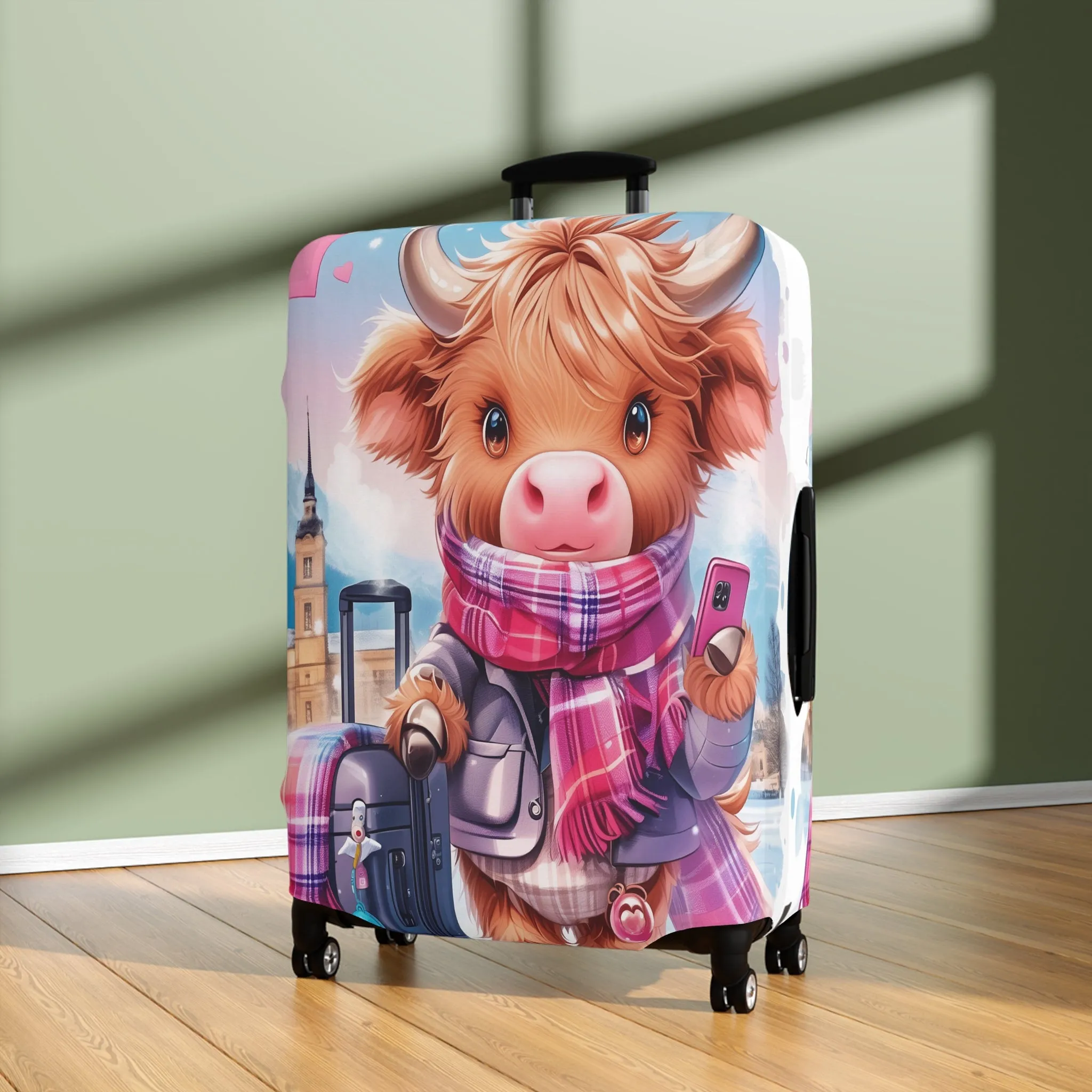 Luggage Cover, Travelling Highland Cow, awd-3023