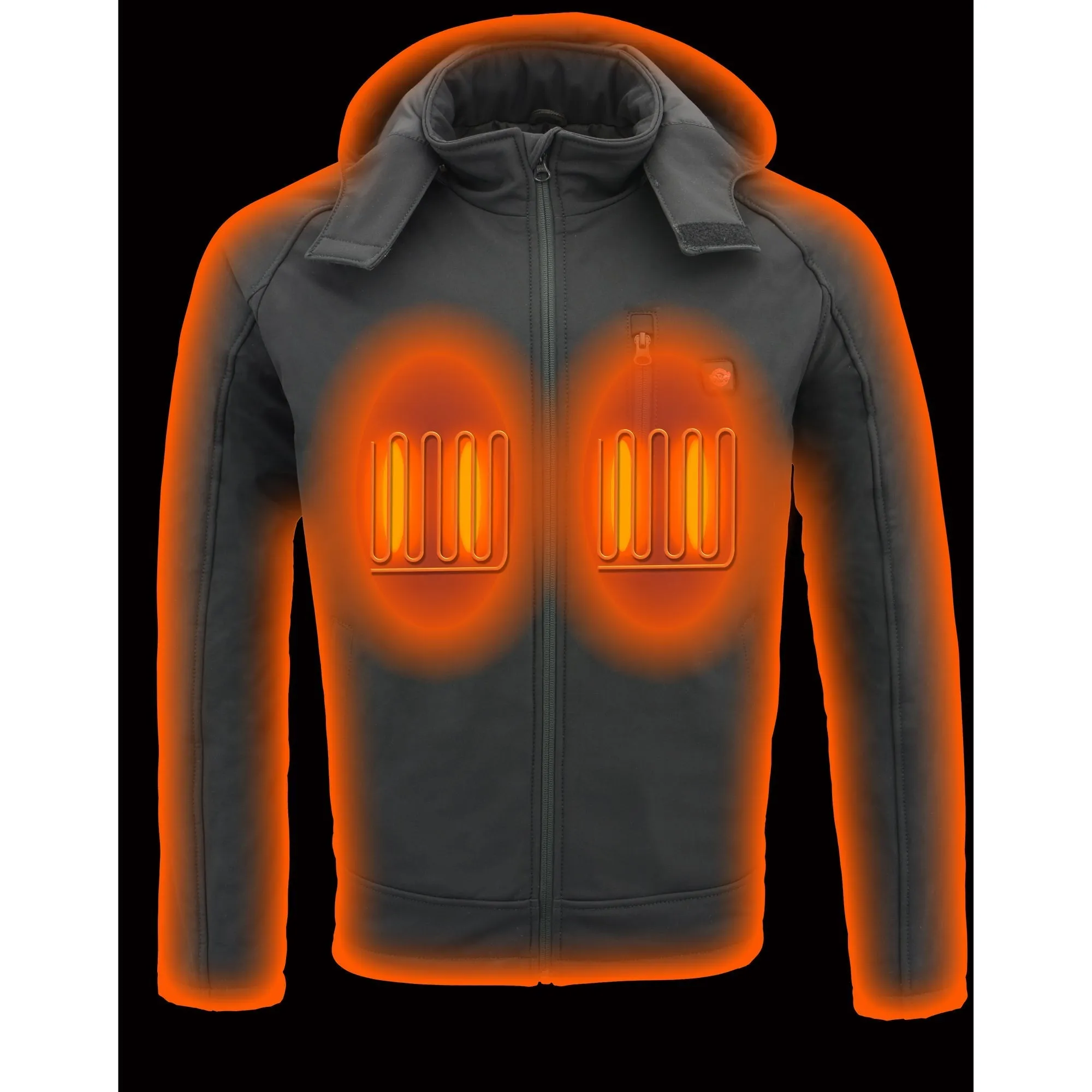 Mens Soft Shell Heated Zipper Front  Jacket w/ Detachable Hood