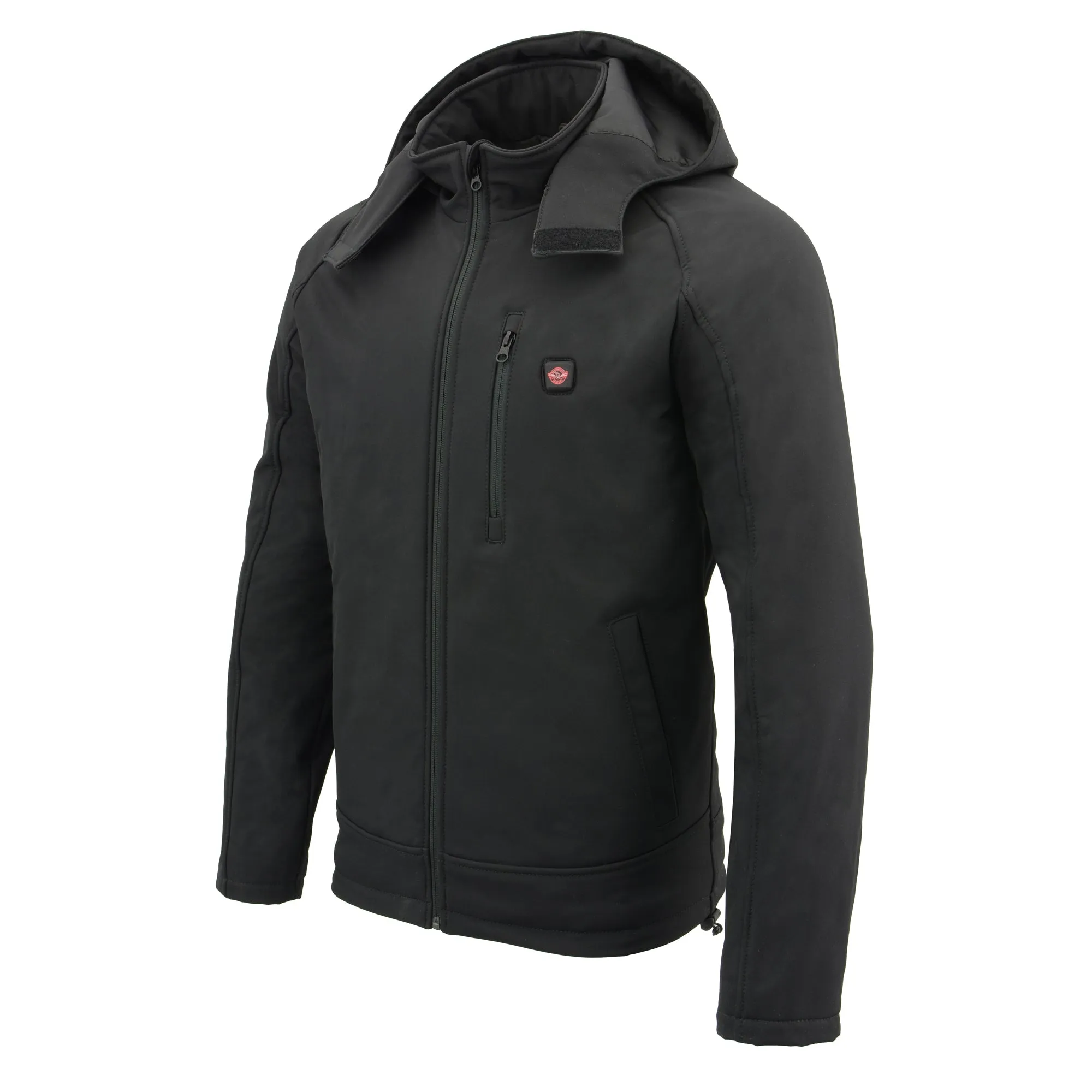 Mens Soft Shell Heated Zipper Front  Jacket w/ Detachable Hood