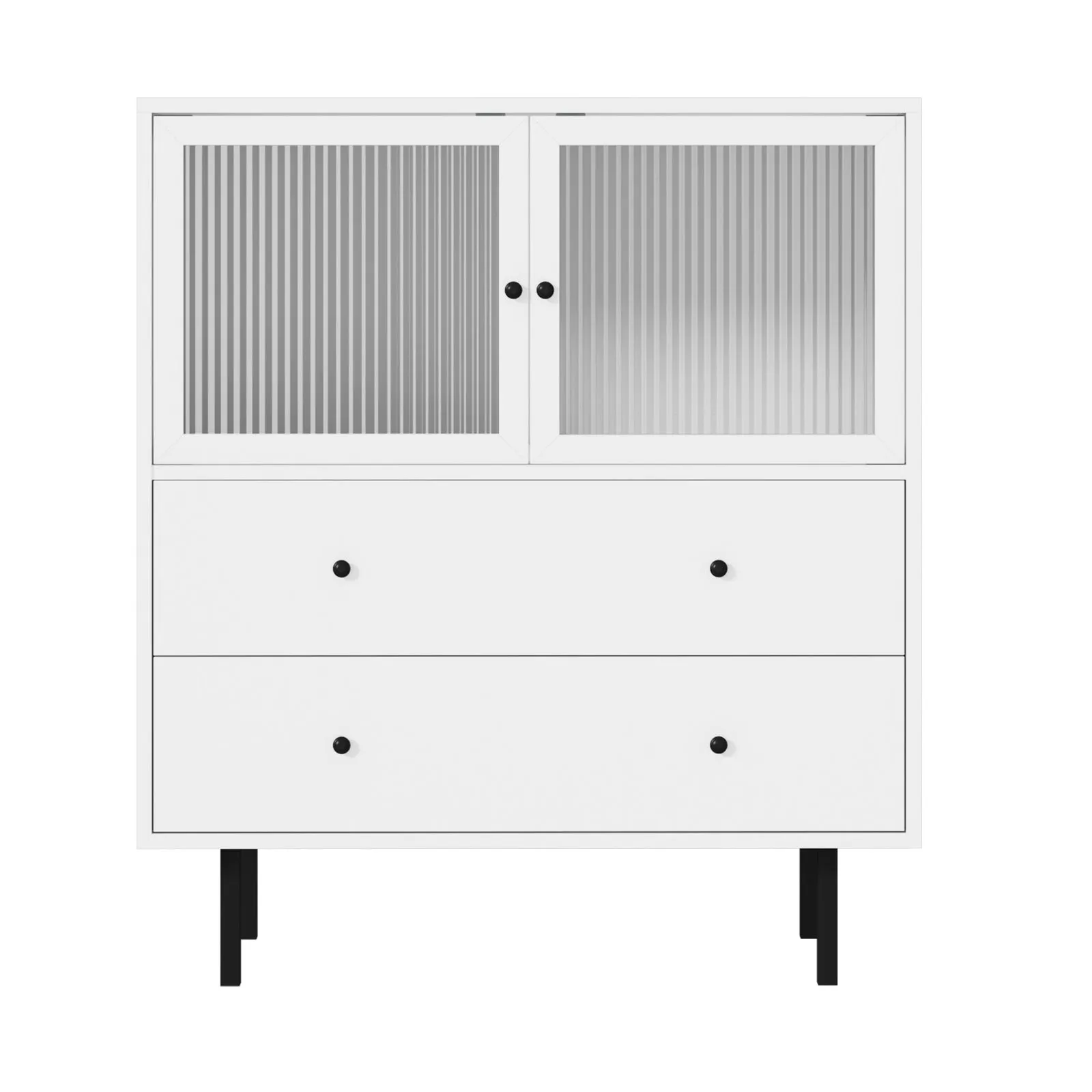 Oikiture Sideboard Buffet Storage Cabinet Tempered Glass Door 2 Drawers White