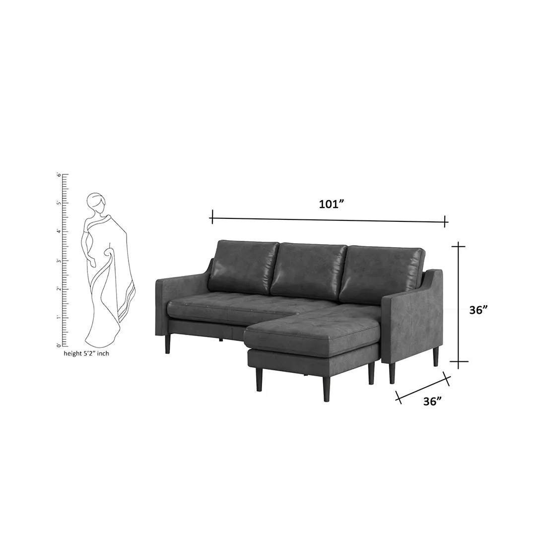 Pacific 4 Seater Leather L Shape Sofa for Living Room