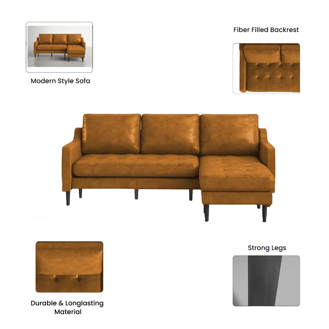 Pacific 4 Seater Leather L Shape Sofa for Living Room