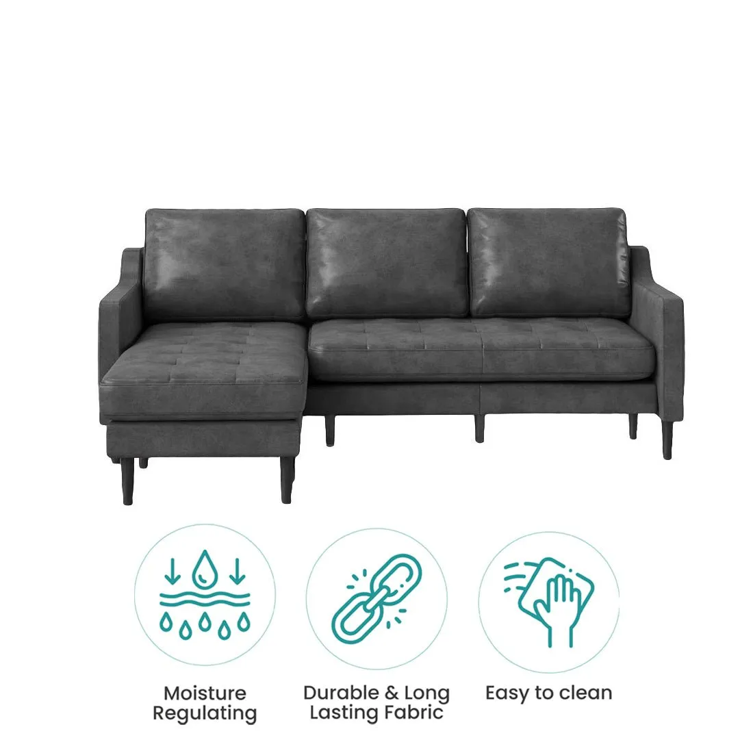 Pacific 4 Seater Leather L Shape Sofa for Living Room