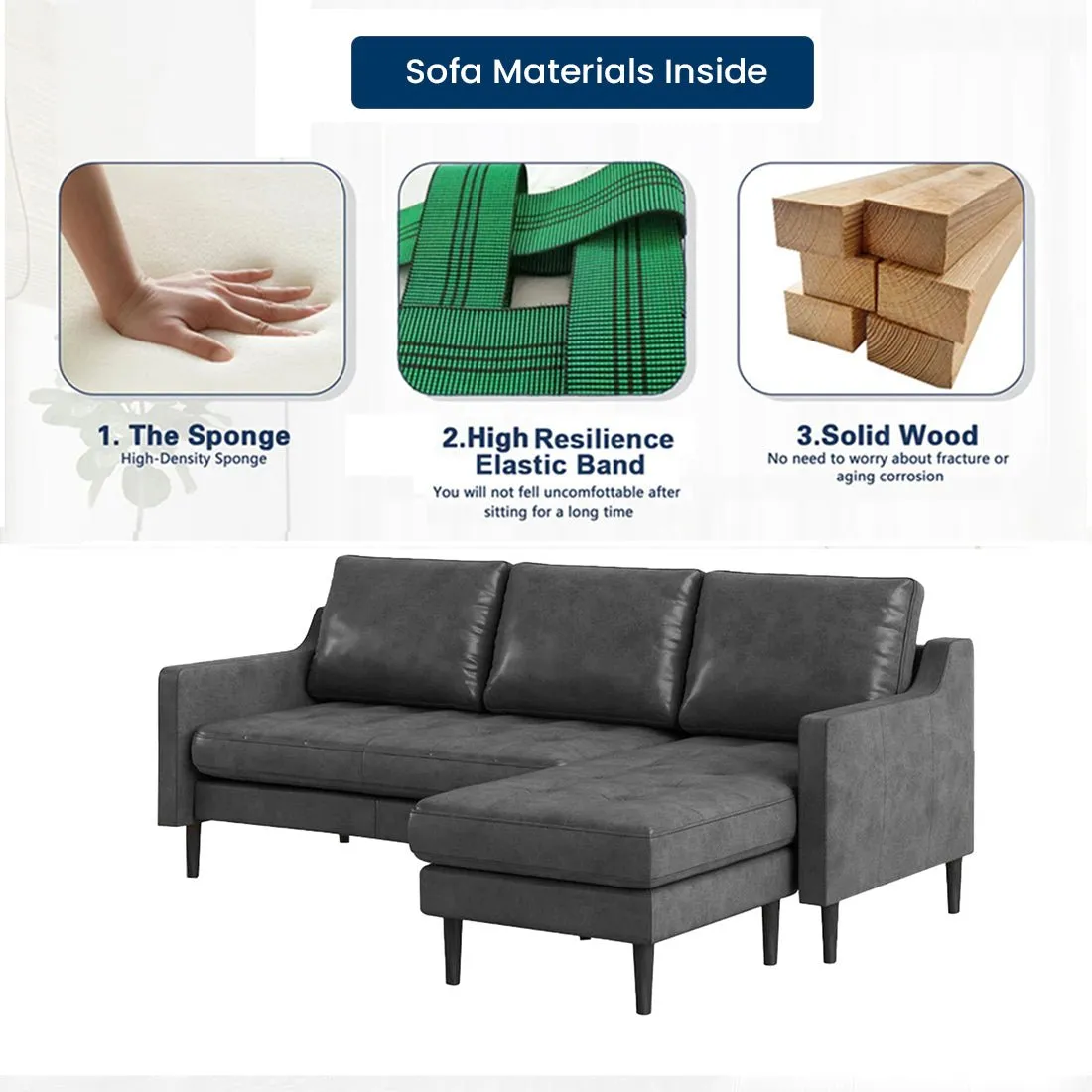 Pacific 4 Seater Leather L Shape Sofa for Living Room