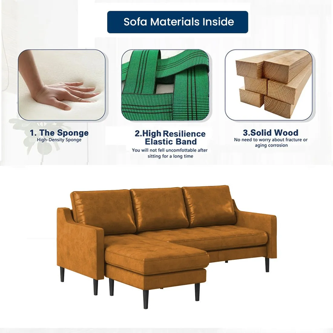 Pacific 4 Seater Leather L Shape Sofa for Living Room