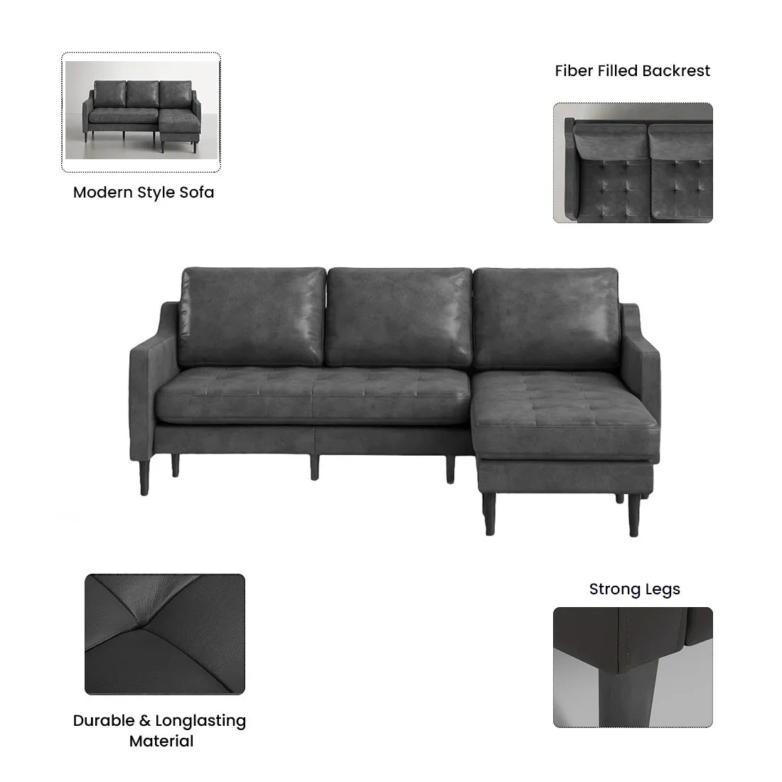 Pacific 4 Seater Leather L Shape Sofa for Living Room