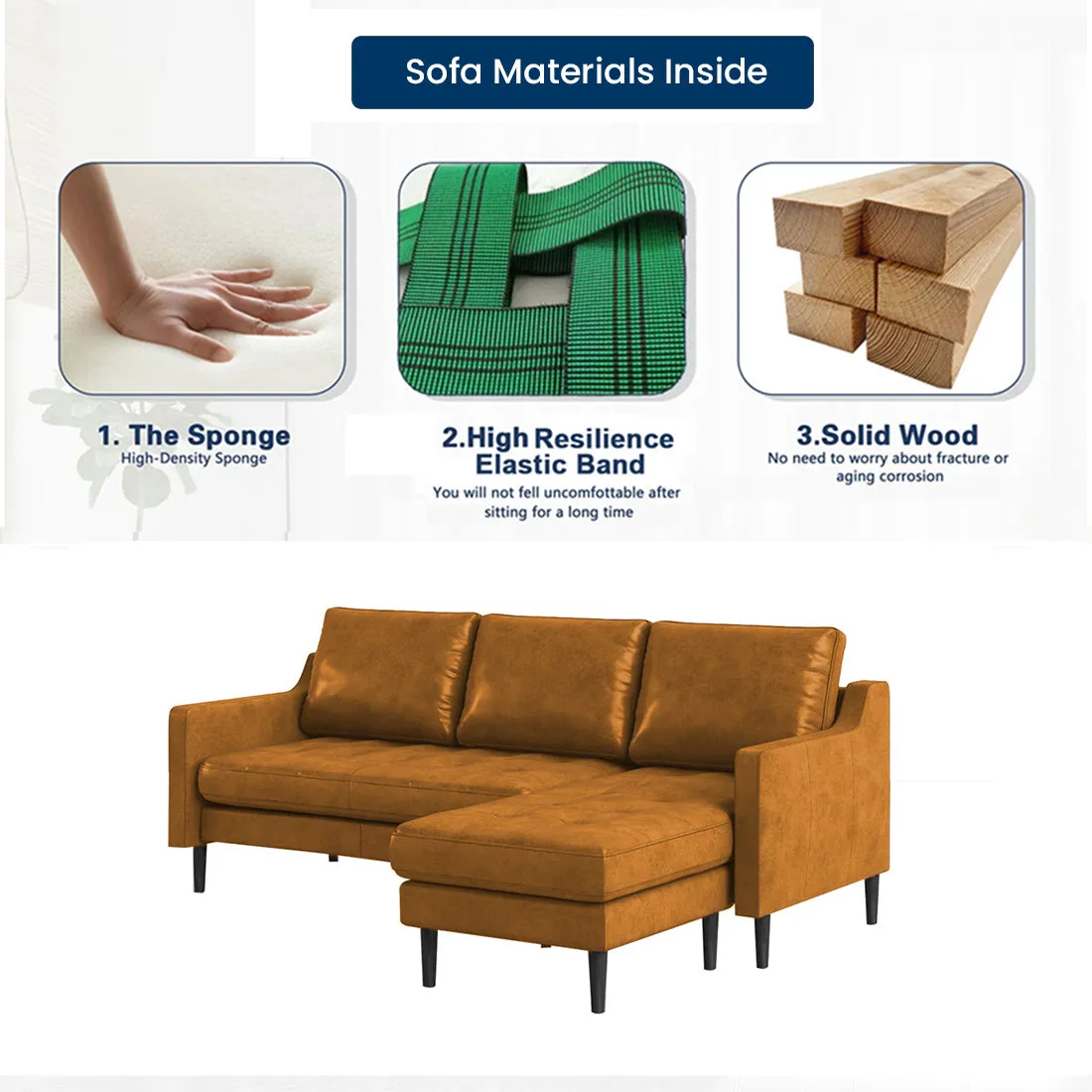 Pacific 4 Seater Leather L Shape Sofa for Living Room